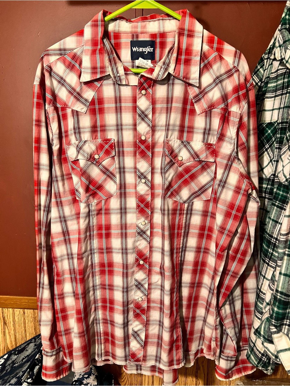 Wrangler Red and White Plaid Western Pearl Shirt